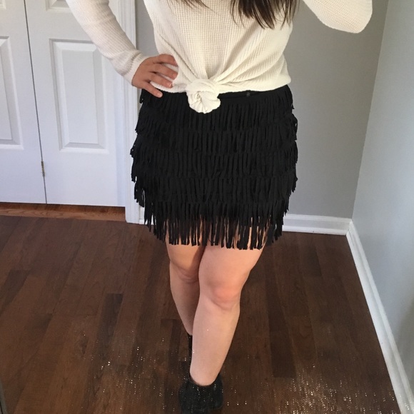 Nollie Stretchy Black Fringe Mini Skirt - Picture 2 of 5